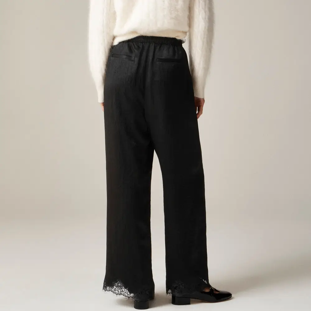 Satin Lace Hem Wide Leg Crop Pants