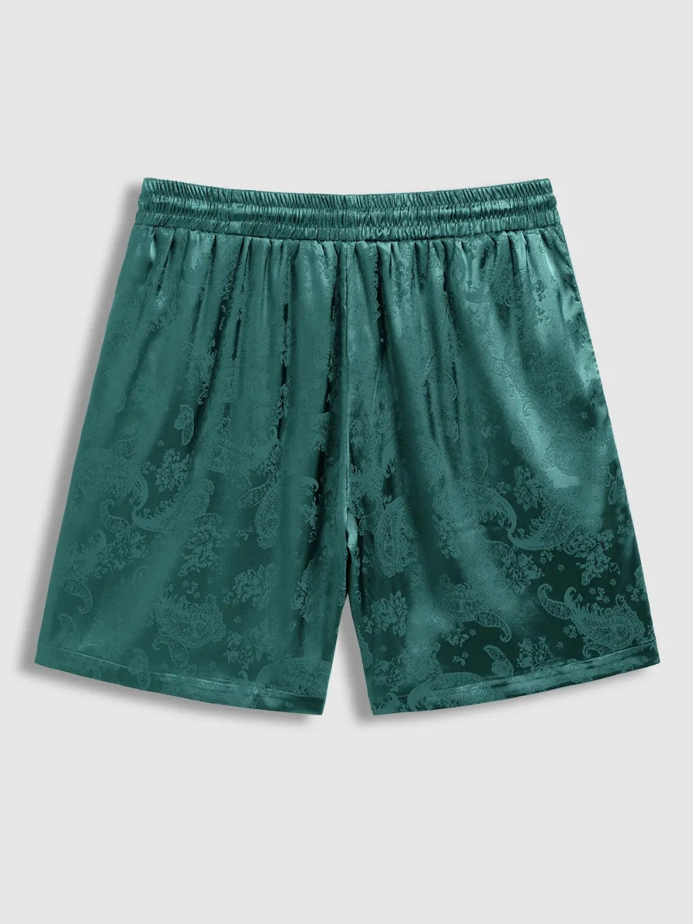 Men'S Satin Paisley Pattern  Cuban Collar Shirt Casual Shorts Set