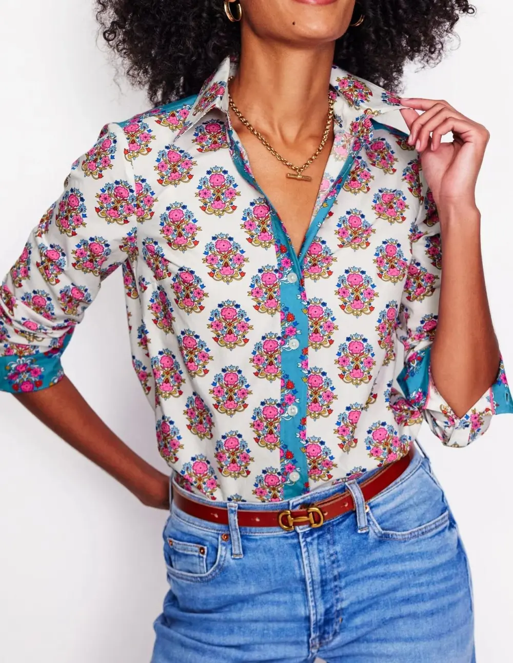 Floral Print Long - Sleeve Blouse