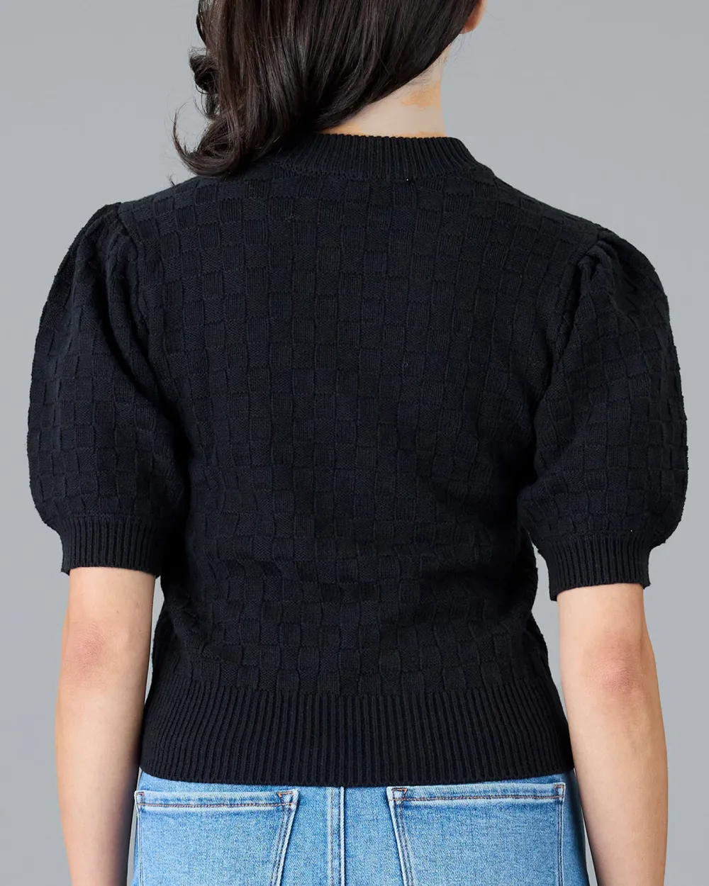 Black Short Sleeve Knitted Sweater