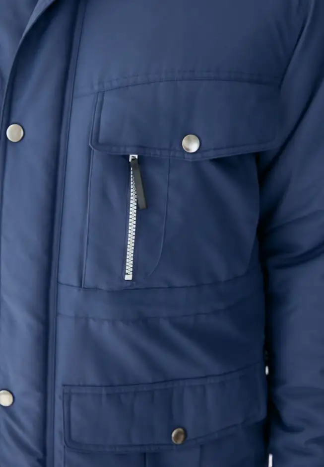 Fleece-Lined Parka with Detachable Hood and 6 Pockets