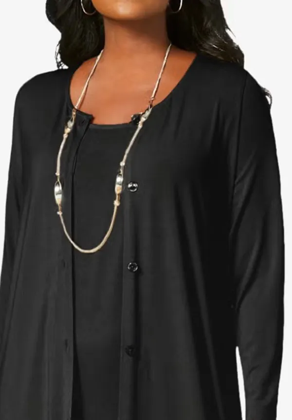 Crew Neck Stretch Knit Duster Set