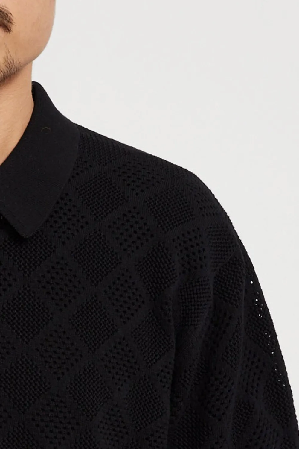 Zip Knit Polo Mesh Black