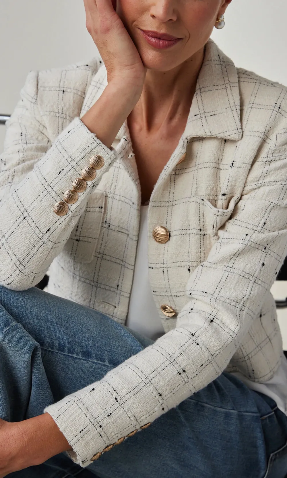 White Cropped Tweed Jacket