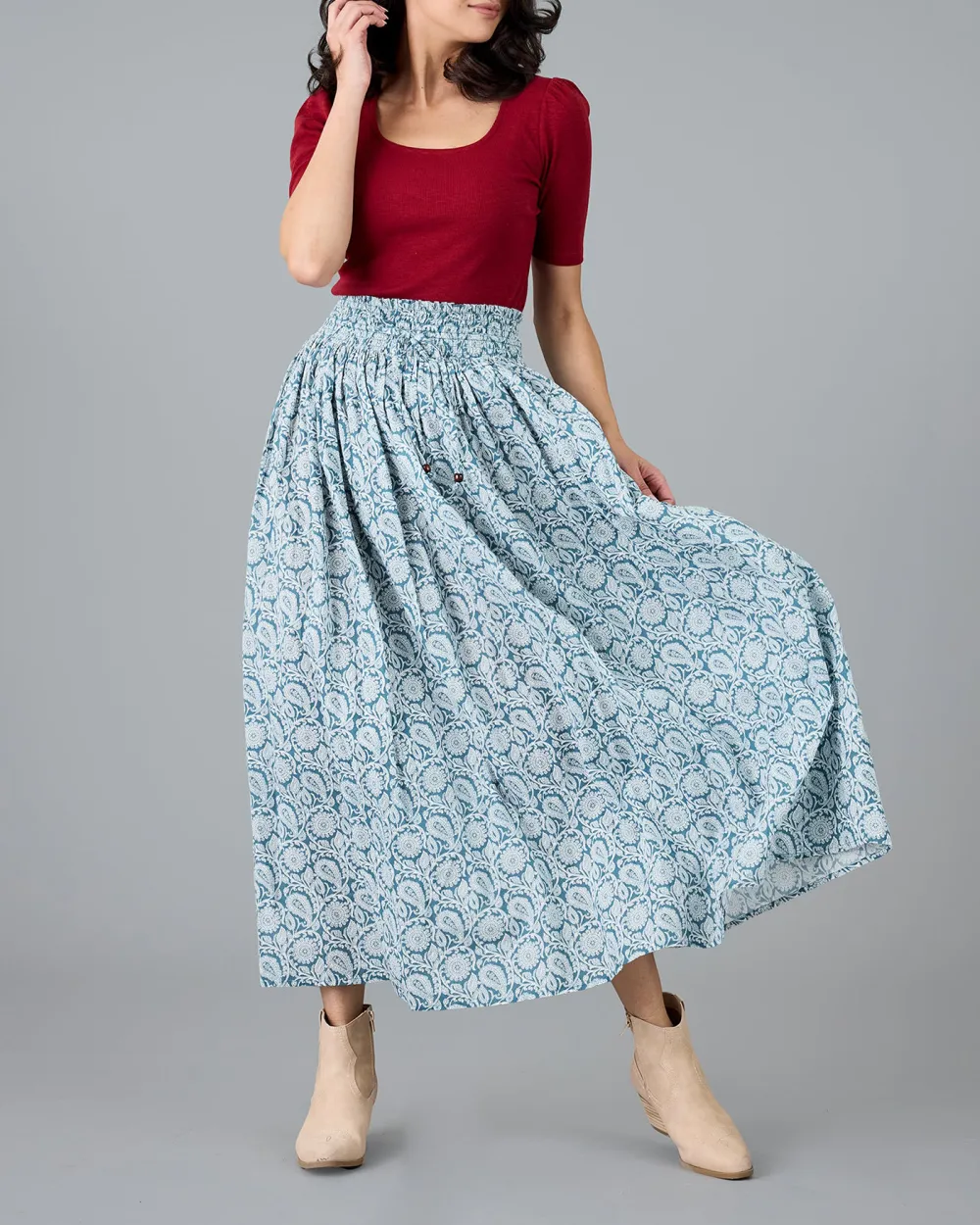 Light Blue Patterned Maxi Skirt