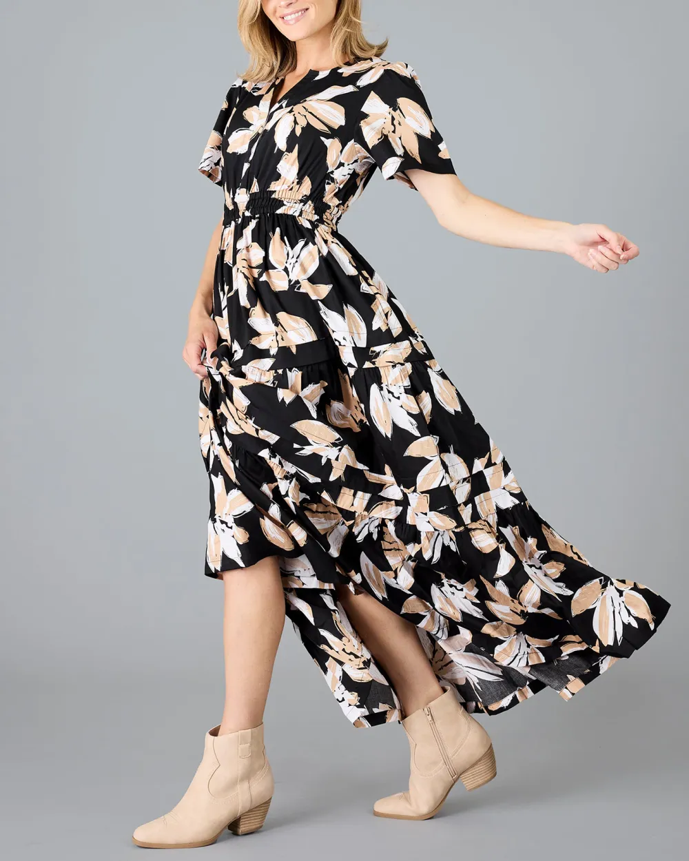 Black Floral Print Maxi Dress