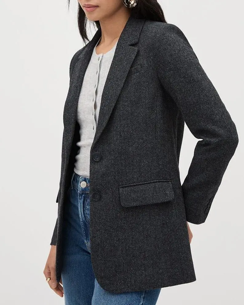 Herringbone Two-Button Wool Blazer