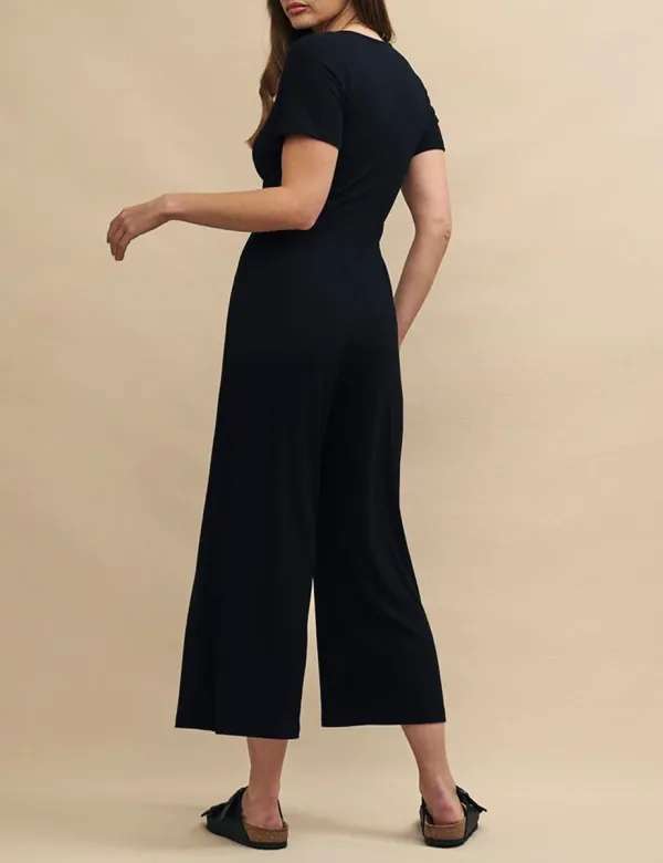 Black Short Sleeve V-Neck Jumpsuit