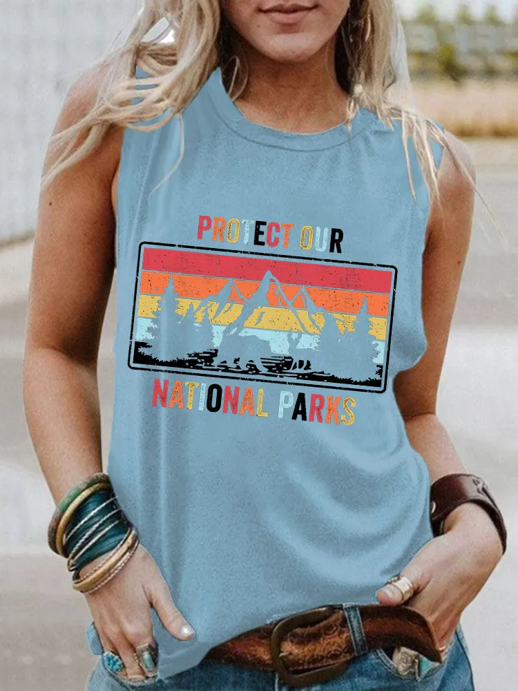 Women's Sleeveless Vest With Protect Our National Parks Prints