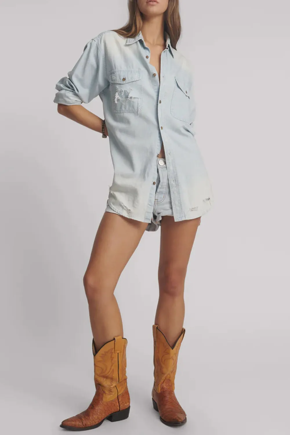 Retro Minimalist Lazy Style Light Blue Long-Sleeved Shirt