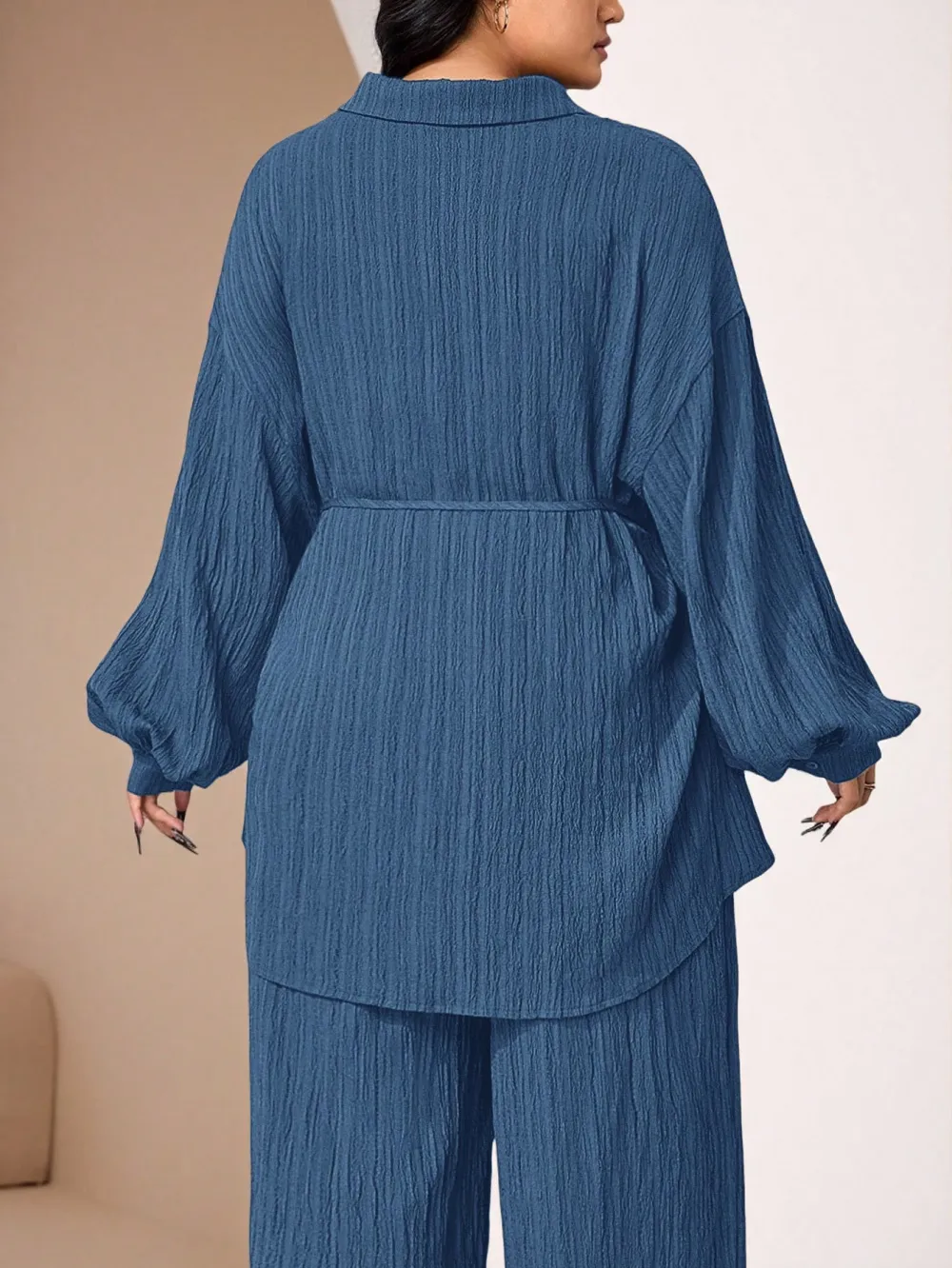 Women's Plus Size Plain Button-Up 2pc Set