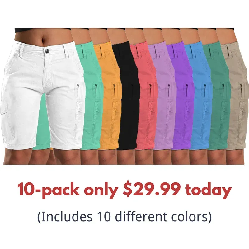 Solid Multi Pocket Mid Rise Bermuda Cargo Shorts