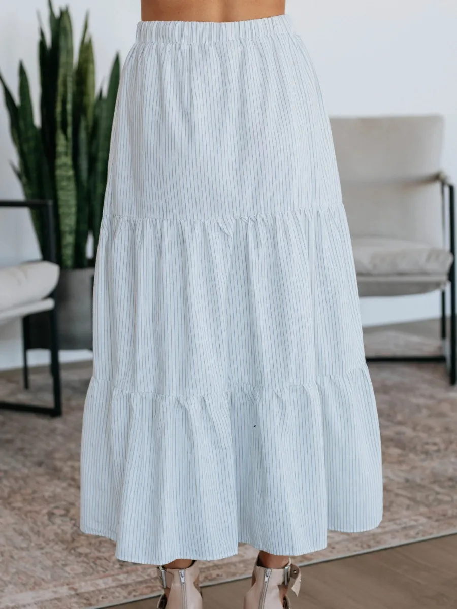Stripe Tiered Midi Skirt