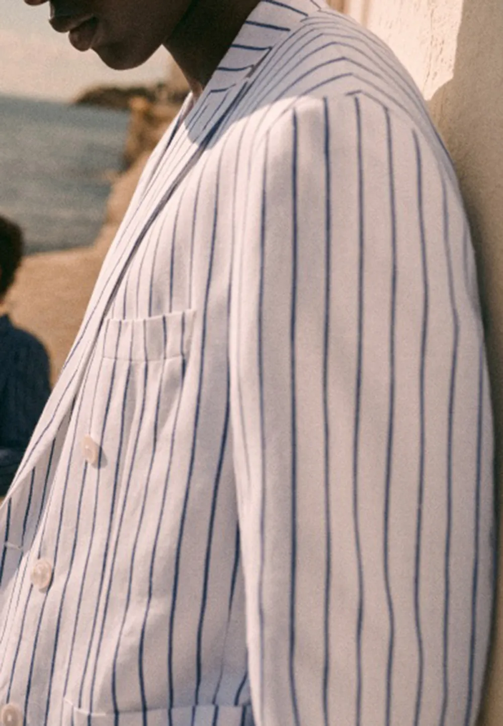 Jacket-Ecru Blue Stripes