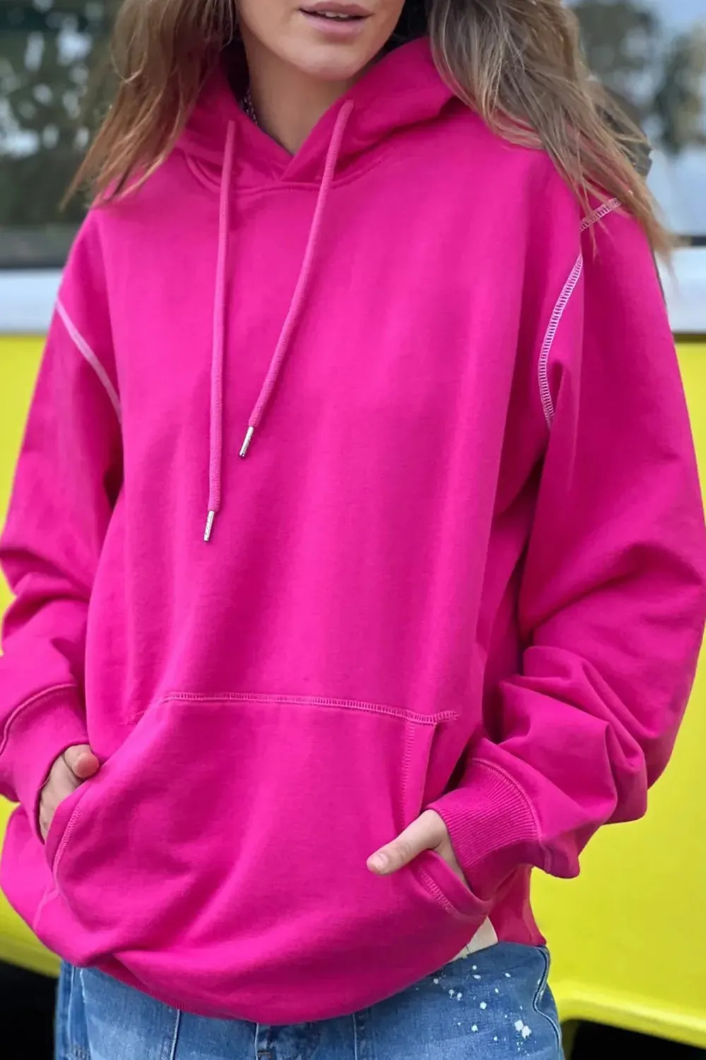 Pink Comfortable Classic Versatile Loose Hoodie