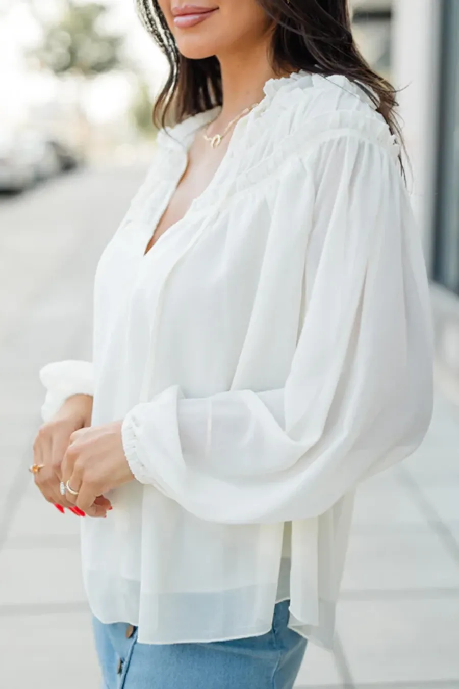 Cream Shirred Shoulder Detail Blouse