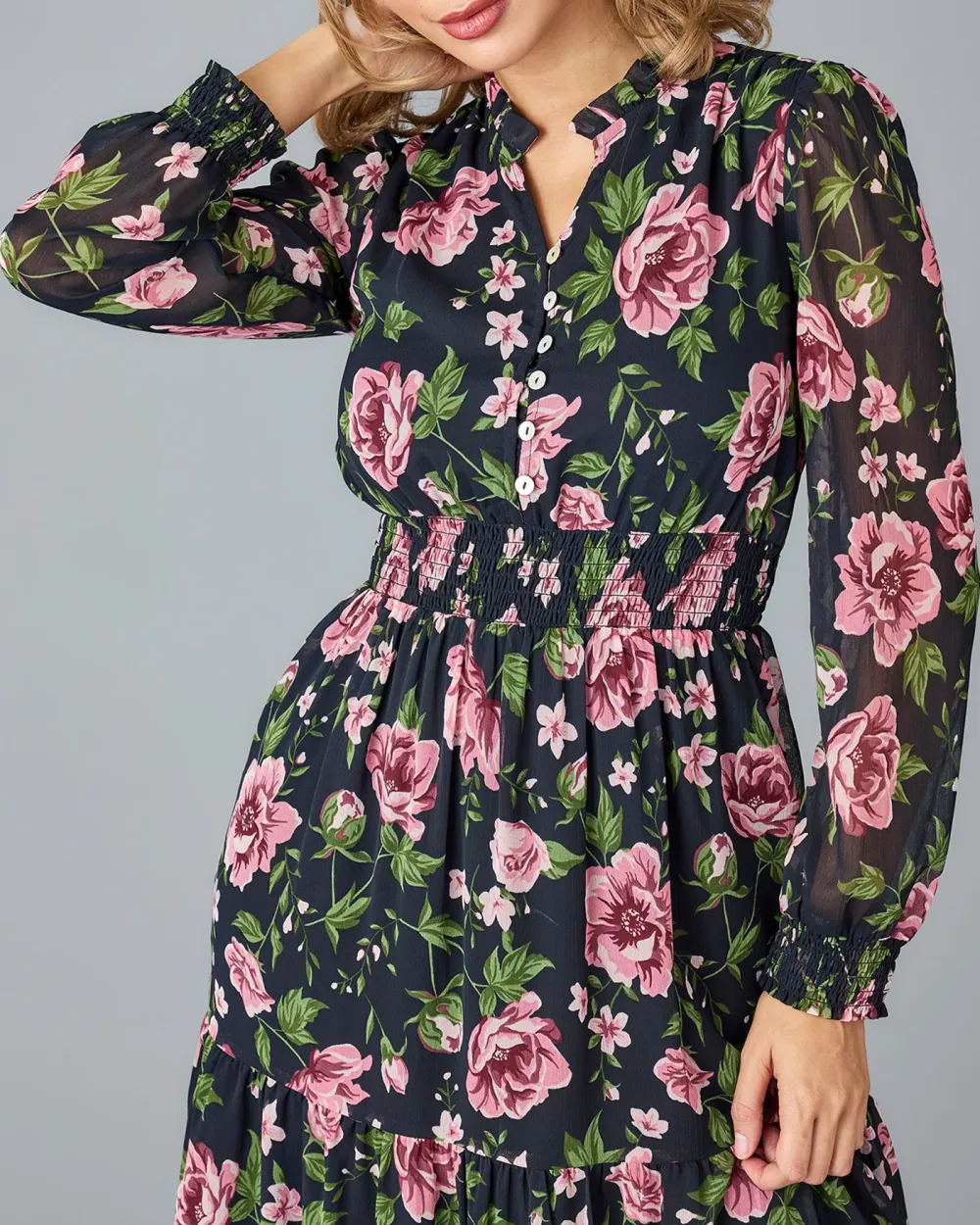 Floral Print Long Sleeved Maxi Dress