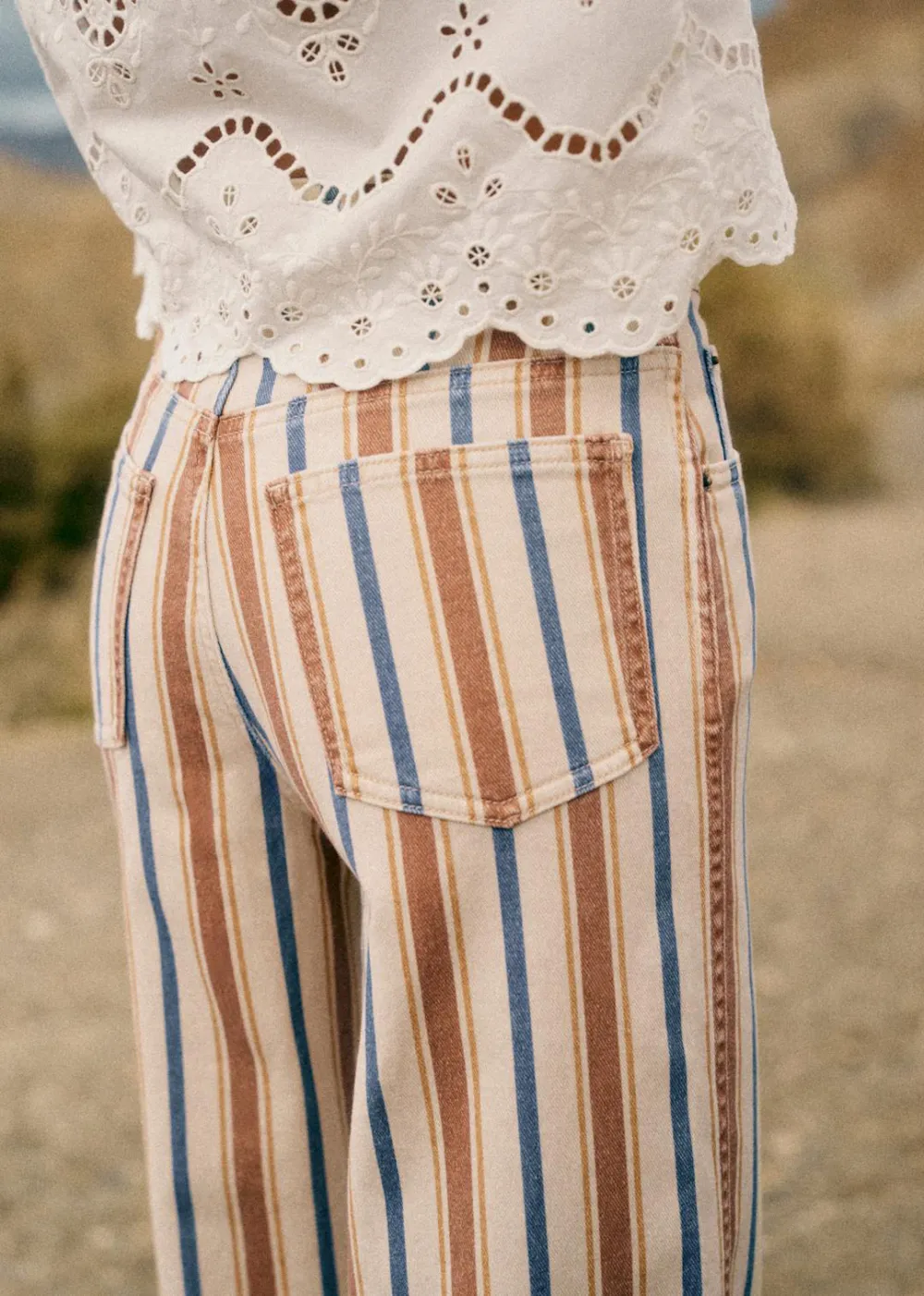 Striped Loose Flared Cropped Trousers