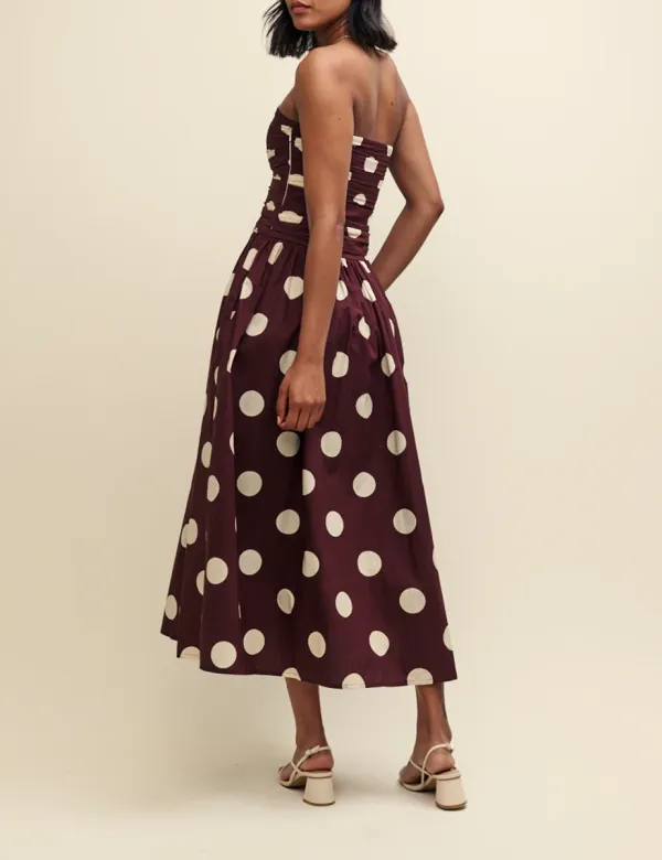 Brown Spot Print Bandeau Midi Dress