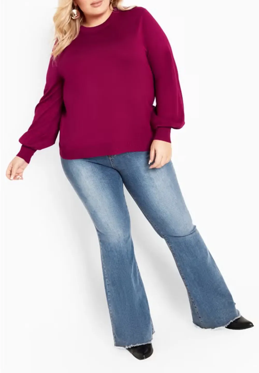 Solid Color Ribbed Cuff Sweater