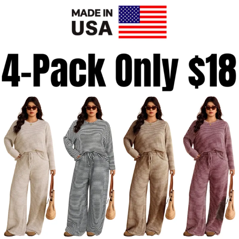 Women's Plus Size Loose Striped Long Sleeve 2pc Set