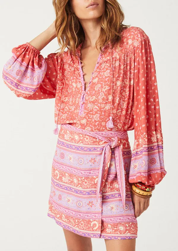 Pink Printed Wrap Blouse