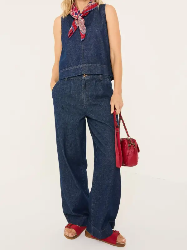 Navy Blue Wide Leg Jeans