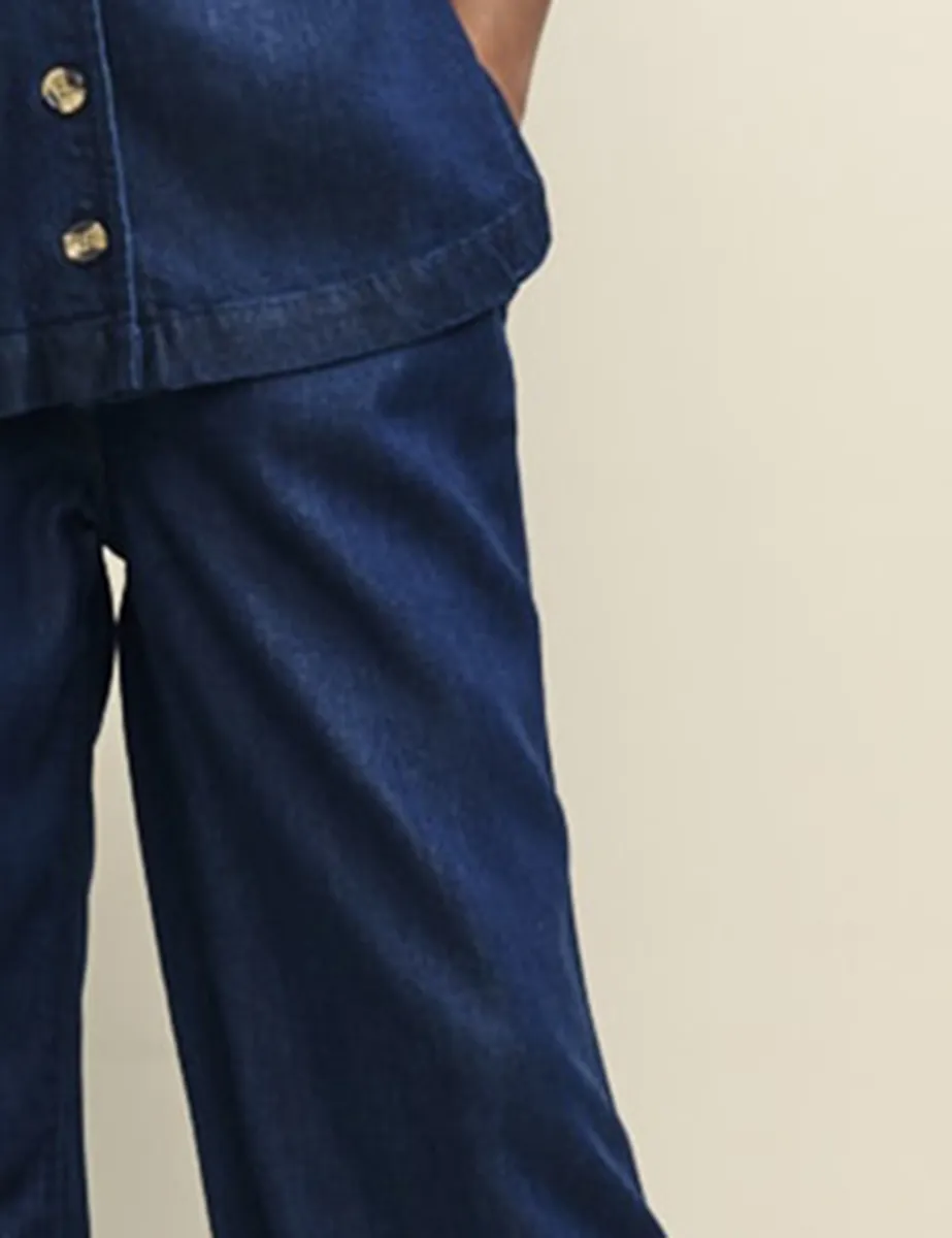 Dark Wash Denim High Rise Wide Leg Jeans