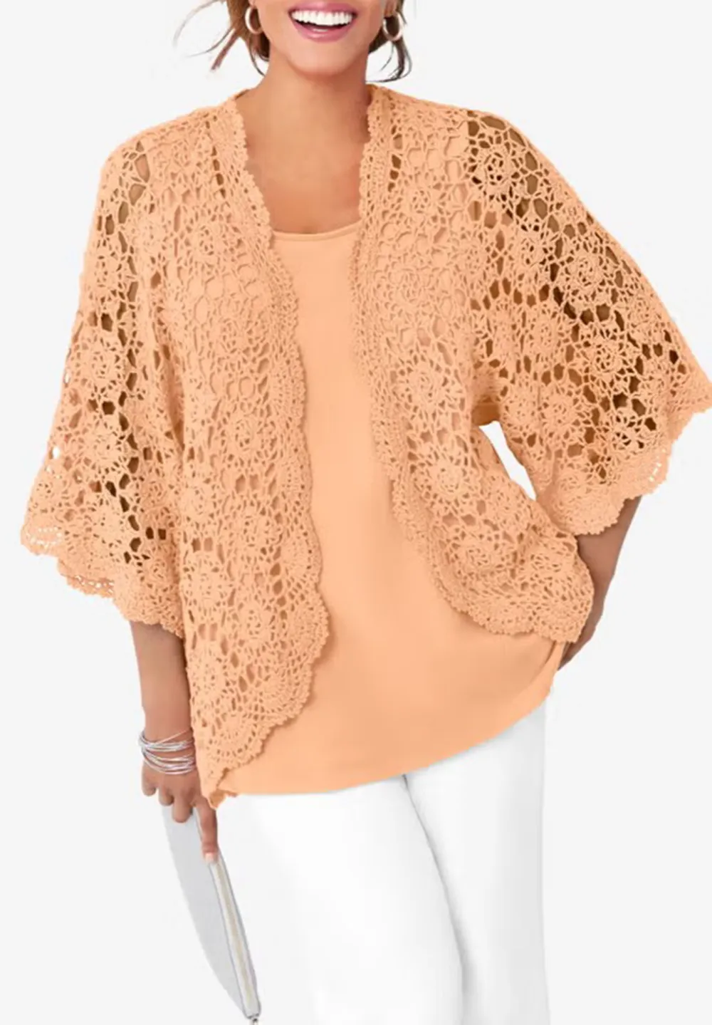 Hollow Solid Color Cardigan
