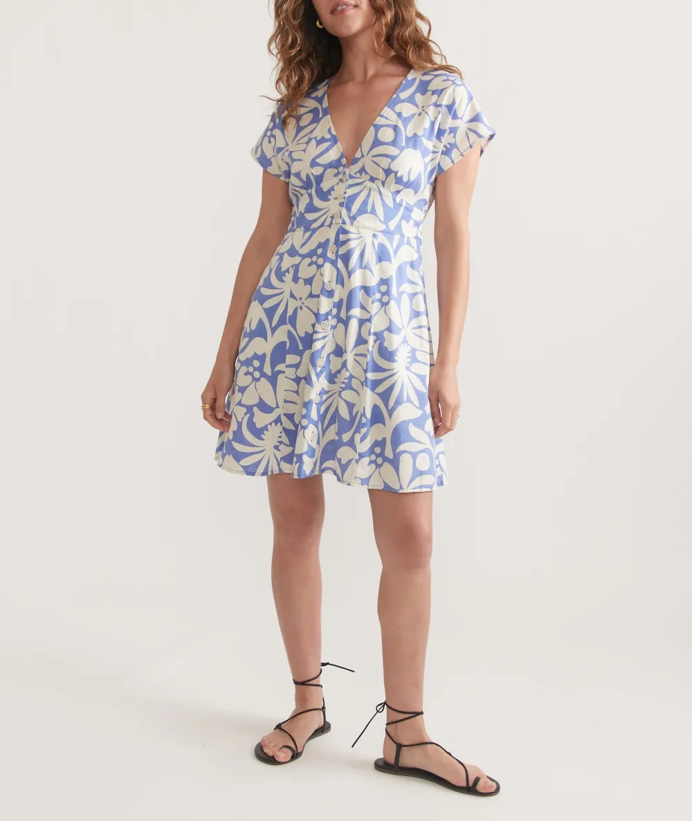 Blue Floral Print Short Dress