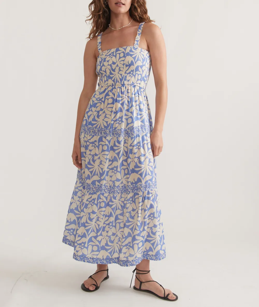 Blue Floral Print Midi Dress