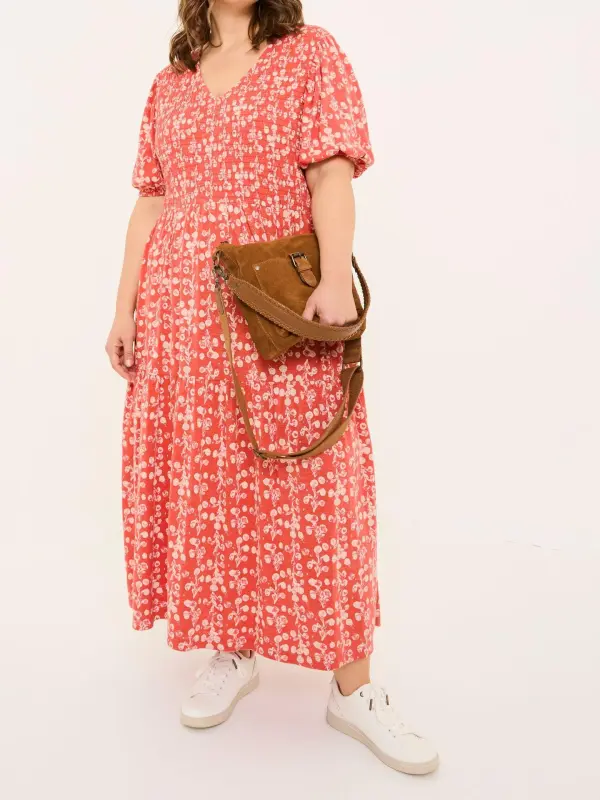 Burnt Orange Floral Midi Dress
