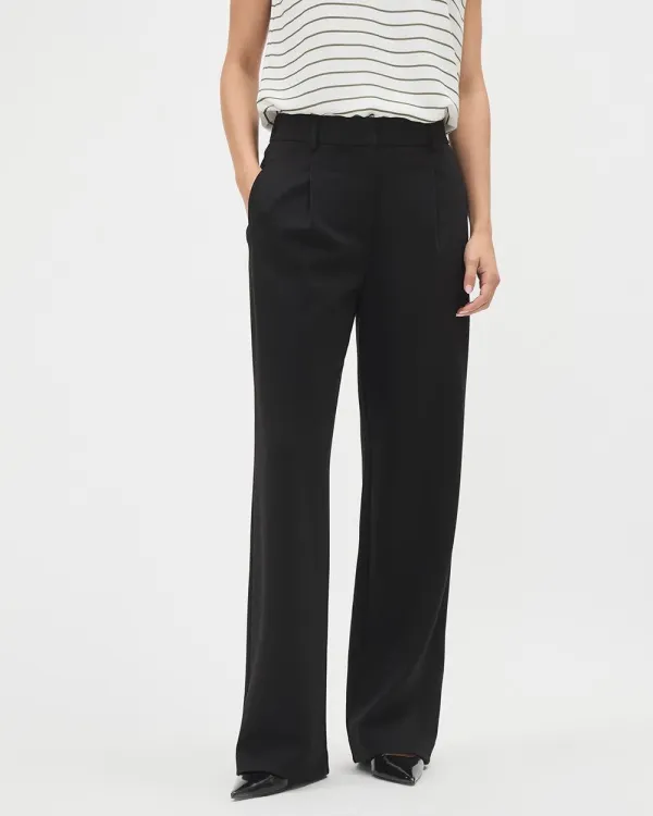 Black Knit High-Rise Long-Wide-Leg Pant