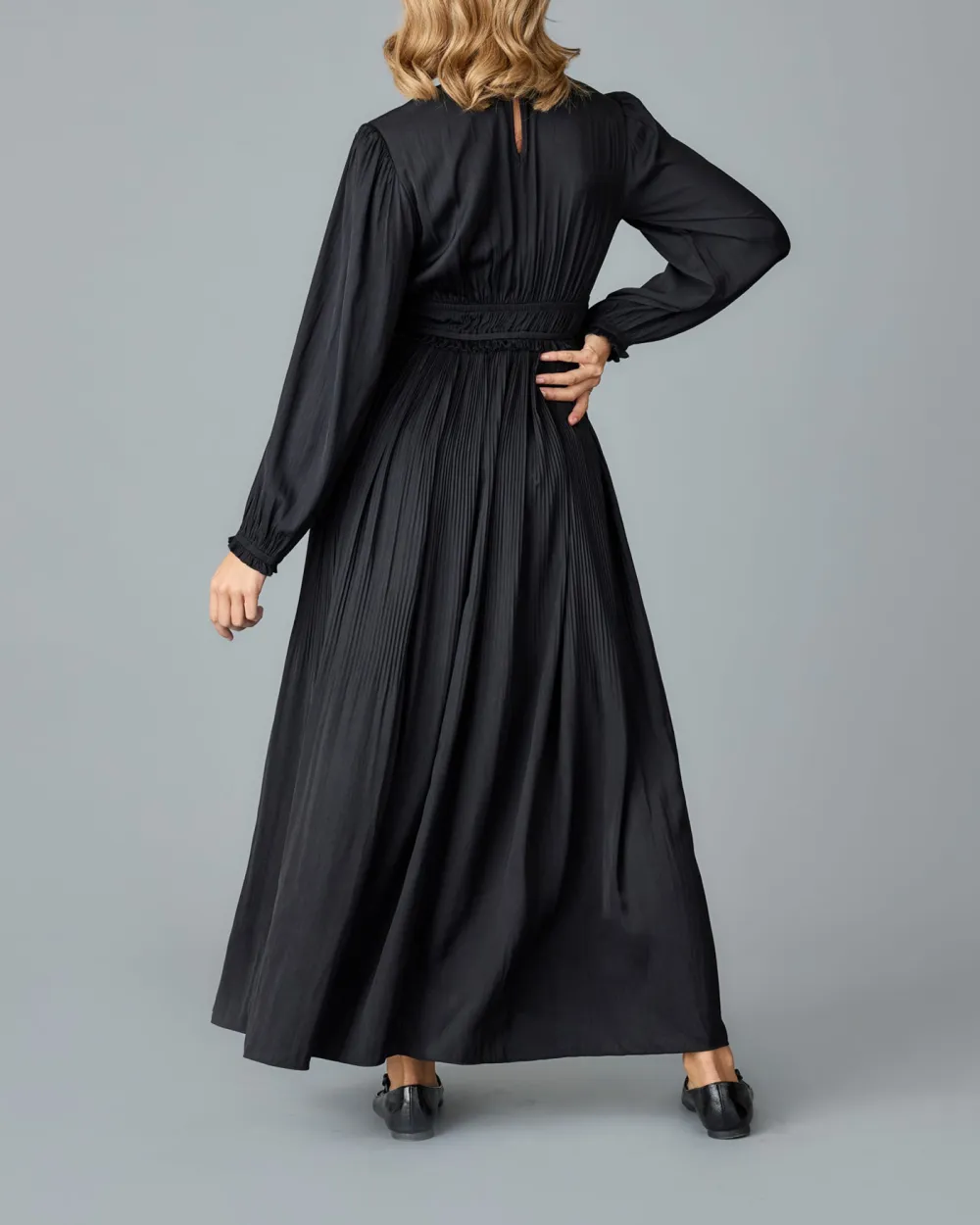 Black Smocked Waist Maxi Dress