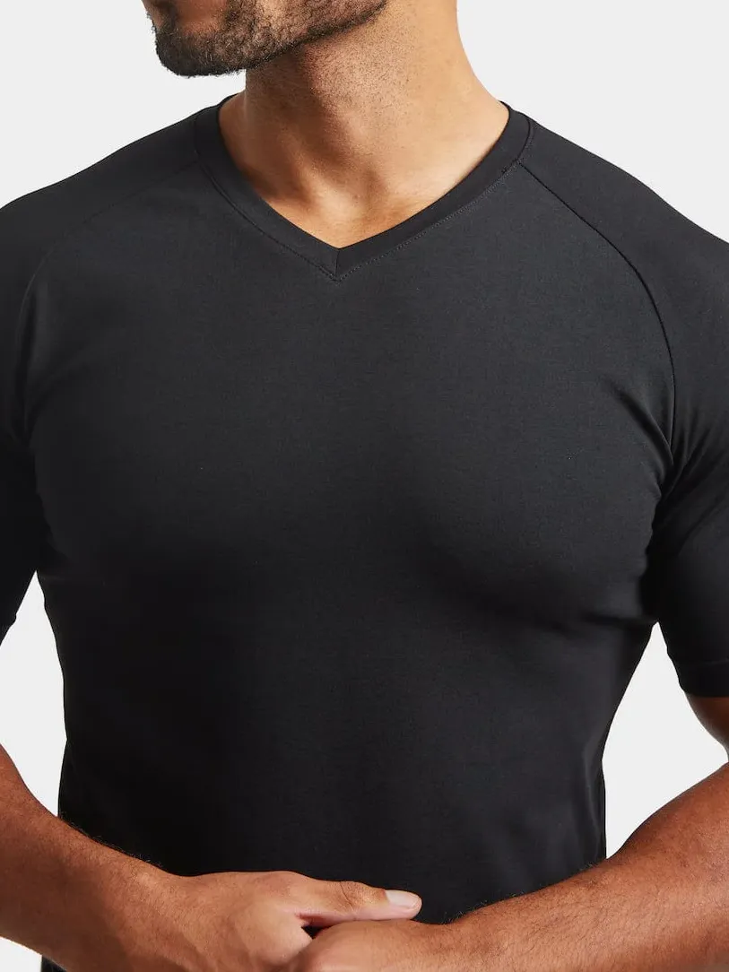 Black Soft  Athletic V-Neck Tees