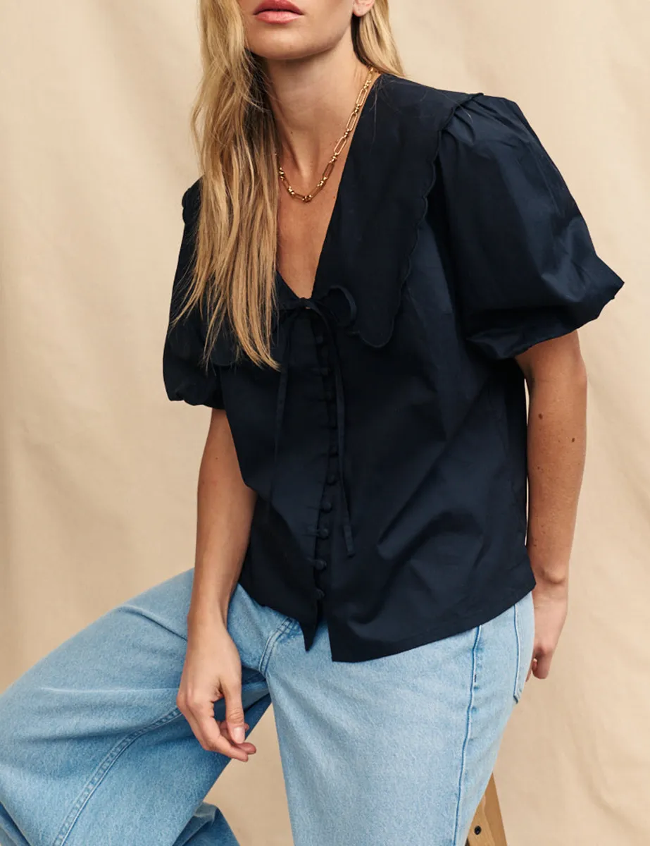 V-neck Black Short Sleeve Blouse