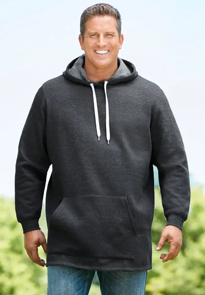 Fleece longer-length pullover hoodie