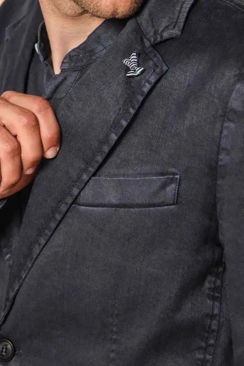 Navy Blue Men's Cotton and Linen Twill Suit Jacket