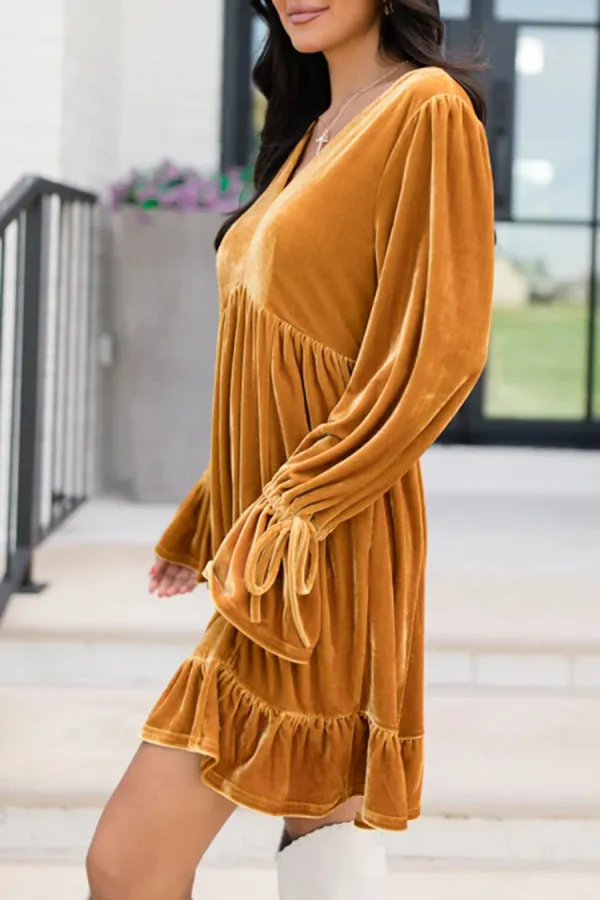 Gold Babydoll Style Velvet Dress