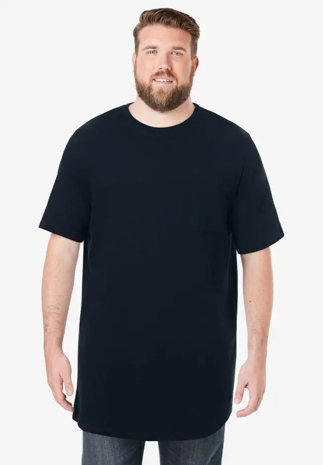 Shrink-Less Lightweight Longer-Length Crewneck Pocket T-Shirt