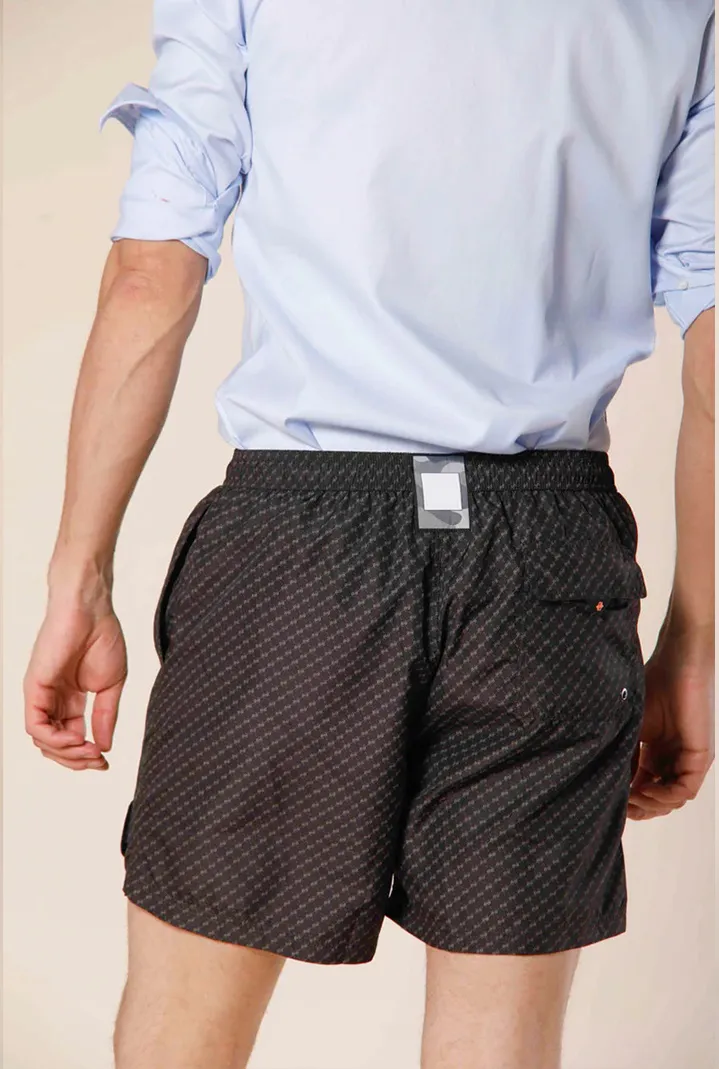 Men's Black Polyester Elastic Waist Regular Fit Swimsuit