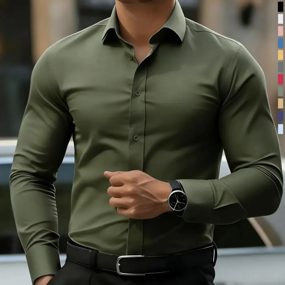 Non-Stretch Men’S Slim-Fit Long-Sleeve Shirt
