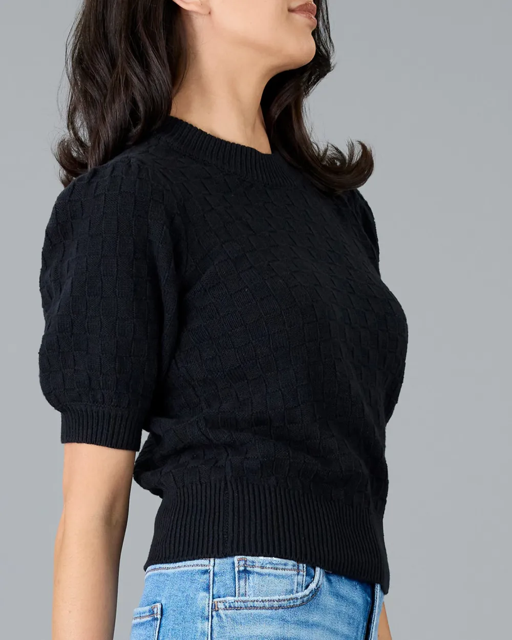Black Short Sleeve Knitted Sweater
