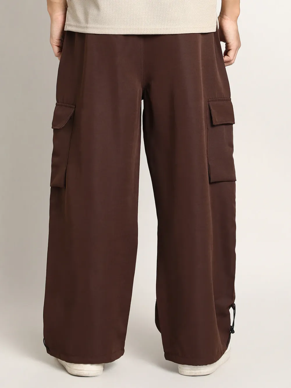 Brown Mid-Waist Relaxed Cargo Trousers