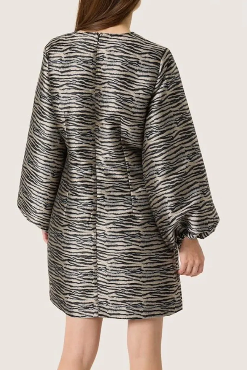 Balloon Sleeve Textured Print Dresses