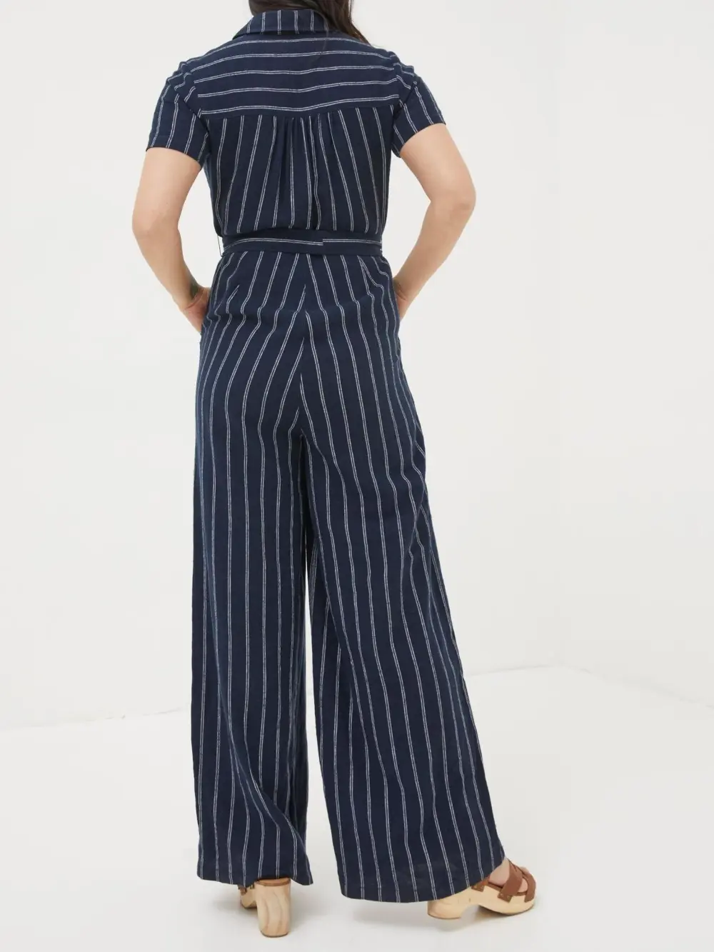 Blue Stripe Linen Blend Jumpsuit