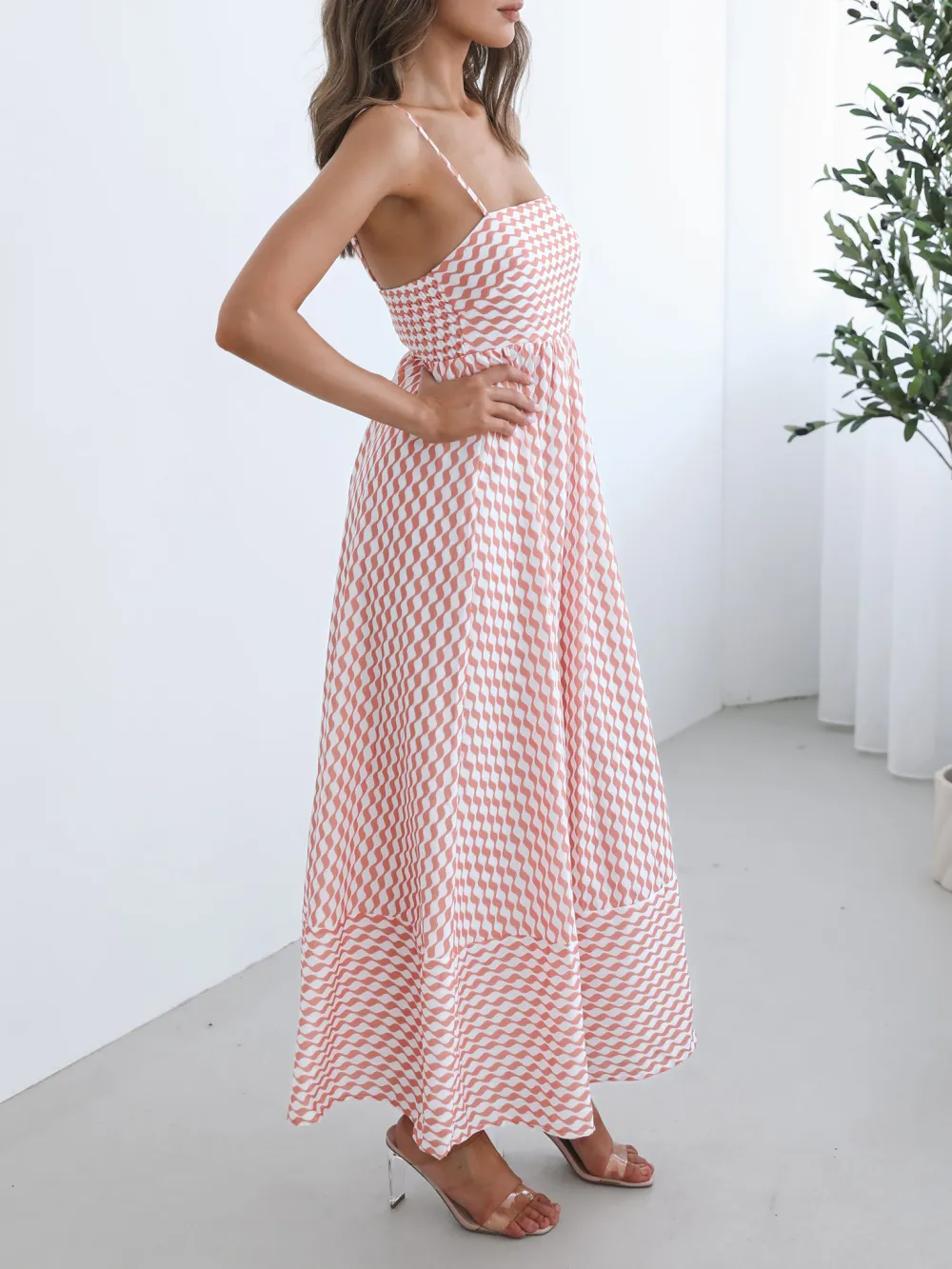 Orange Print Casual Style Dress