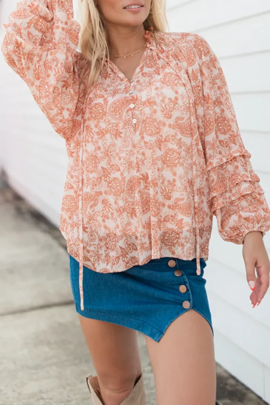 Rust Multi Printed Boho Blouse