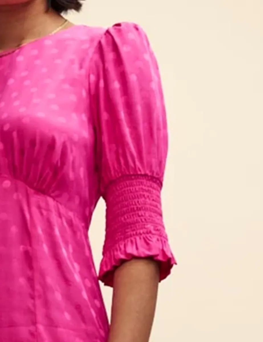 Pink Satin Jacquard Pattern Midi Dress