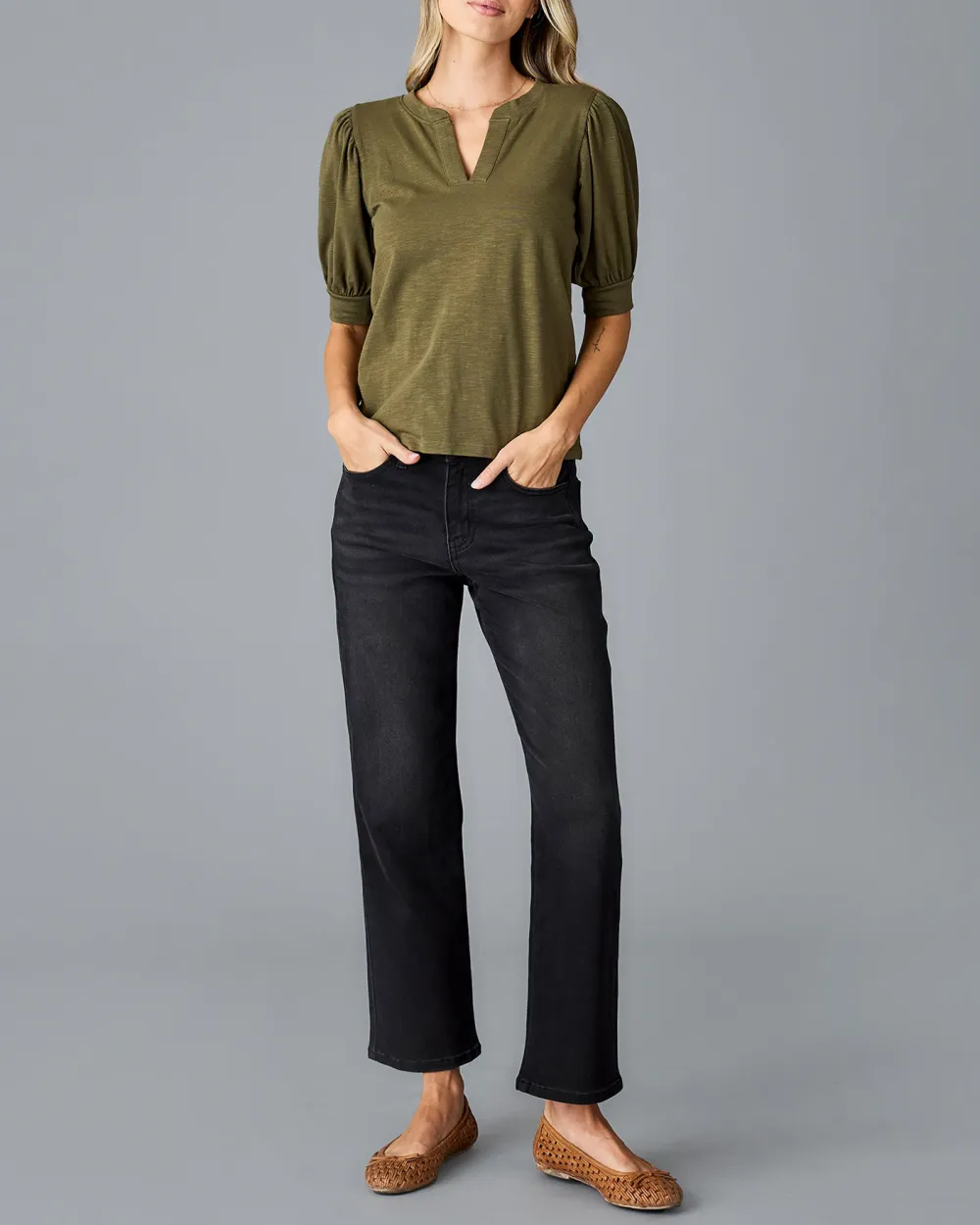 Fashionable Burnt Olive V Neck Blouse